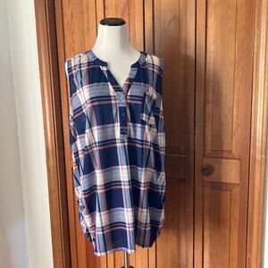 New York Laundry Blue & Pink Plaid Pullover Shirt, Size 3X